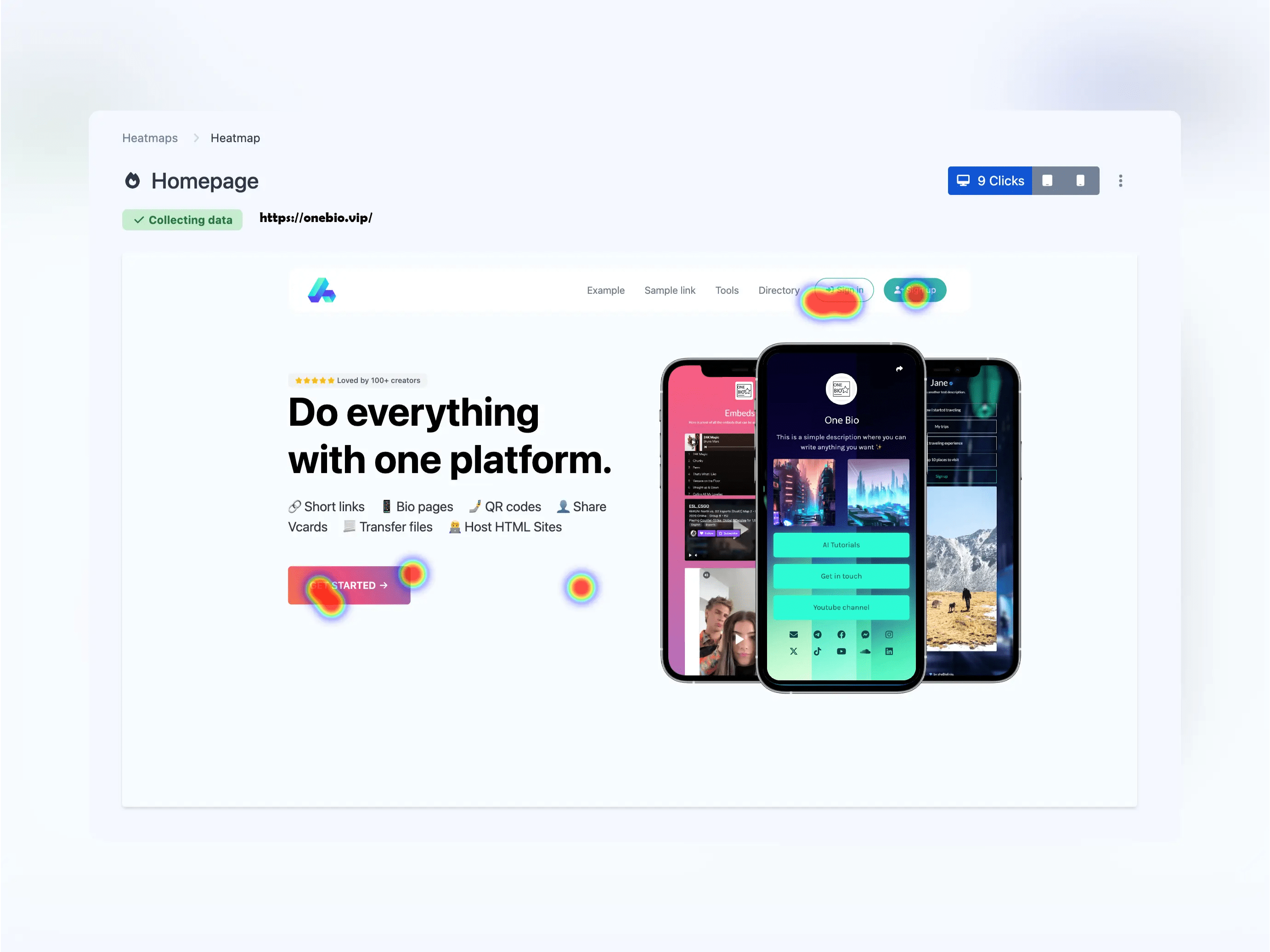 Screenshot of the app heatmaps page