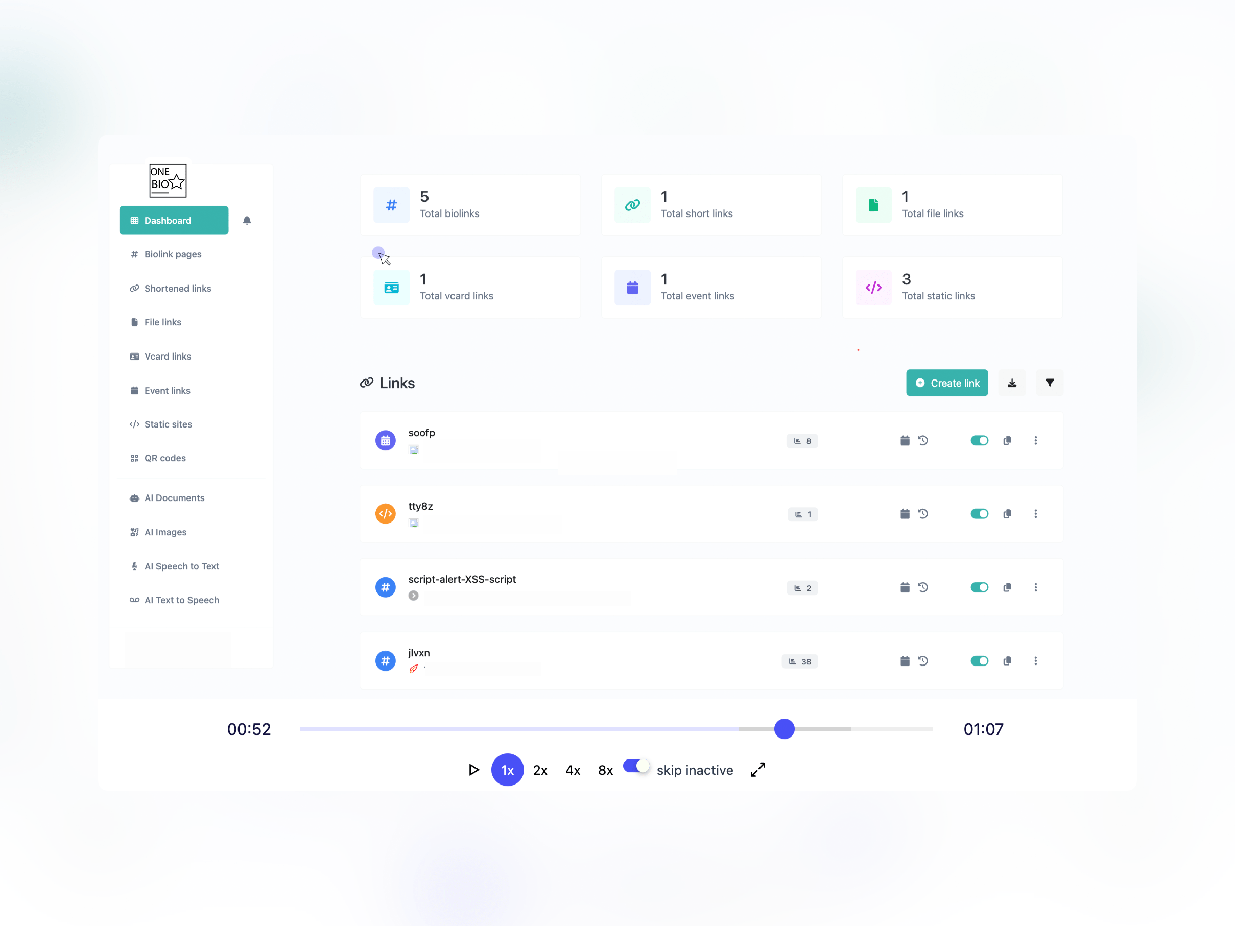 Screenshot of the app session replay page